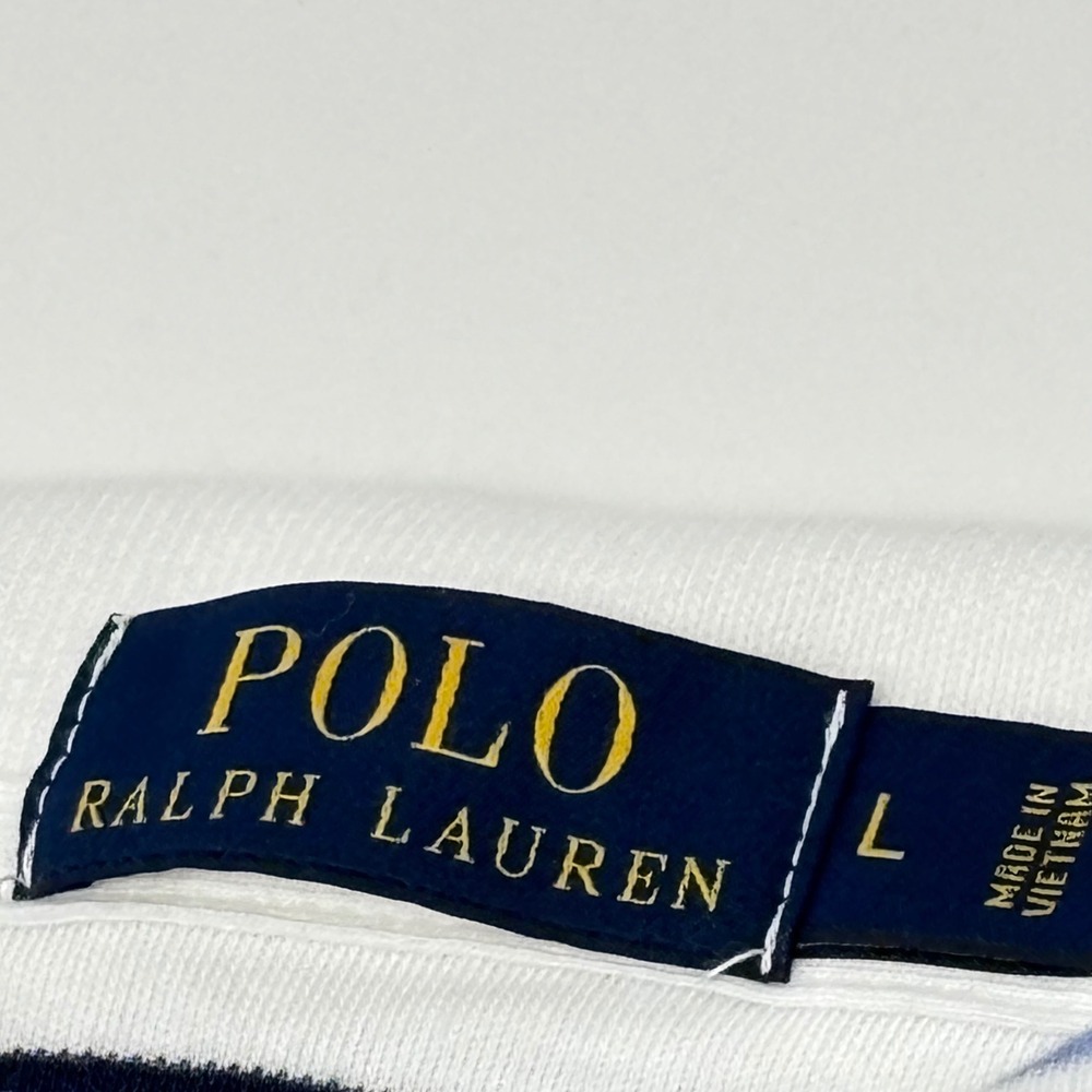 Polo Ralph Lauren Shirt Men's Large White Blue Stripe Soft Ringer Polo - Picture 6 of 6